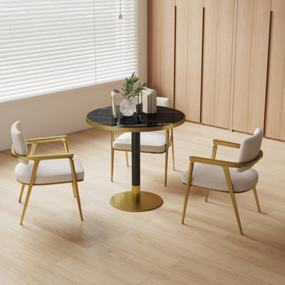 Round Modern Dinning Table 31.5 inches Bistro Table Tulip Table with Faux Marble top,Easy Assemble,Sturdy Metal Frame Diameter