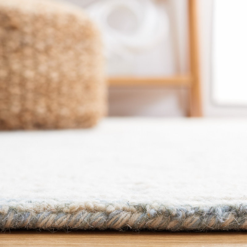 Ivory and Blue Hand-Tufted Wool Abstract Round Rug