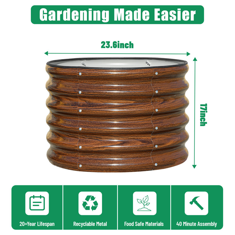 Potager surélevé modulaire en métal galvanisé de 43 cm de hauteur (paquet de 3), jardinière ronde en métal de 60 x 60 cm pour la plantation de plantes et de légumes