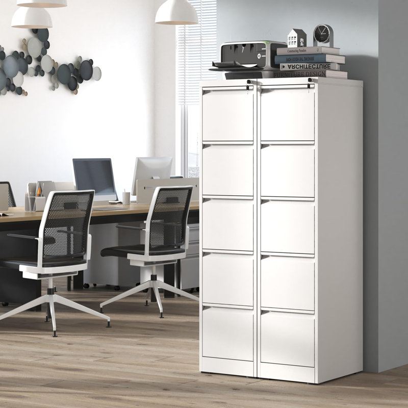 White Vertical 5-Drawer Lockable Metal Filing Cabinet