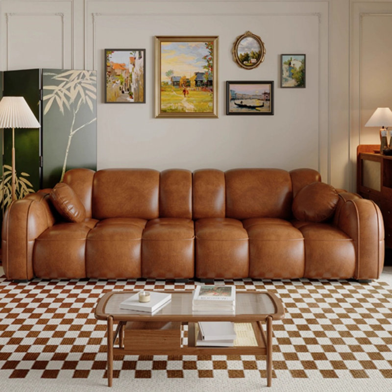 Waxed Leather Minimalist Biscuit Couch