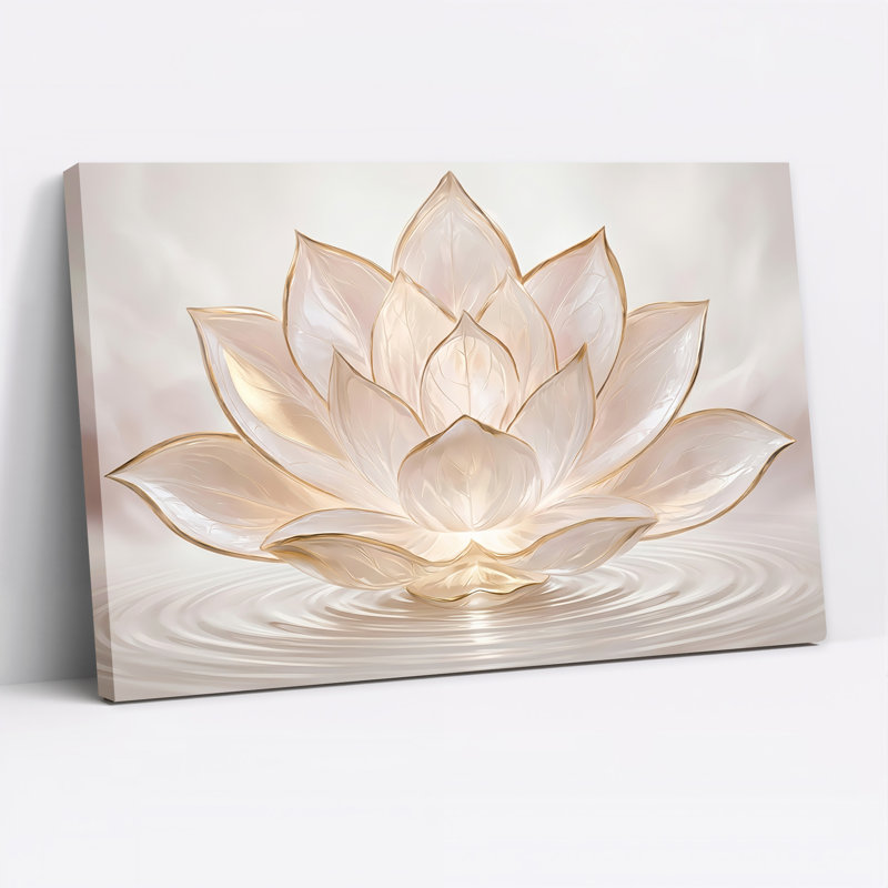 Tableau sur toile représentant une fleur de lotus translucide et lumineuse aux contours dorés, 24"H x 36"W