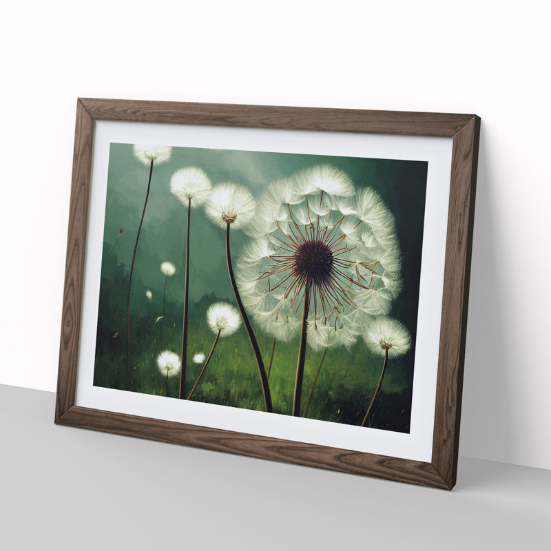 Blissful Dandelion Flowers - Framed Print, Walnut, 46cm H x 64cm W x 2cm D