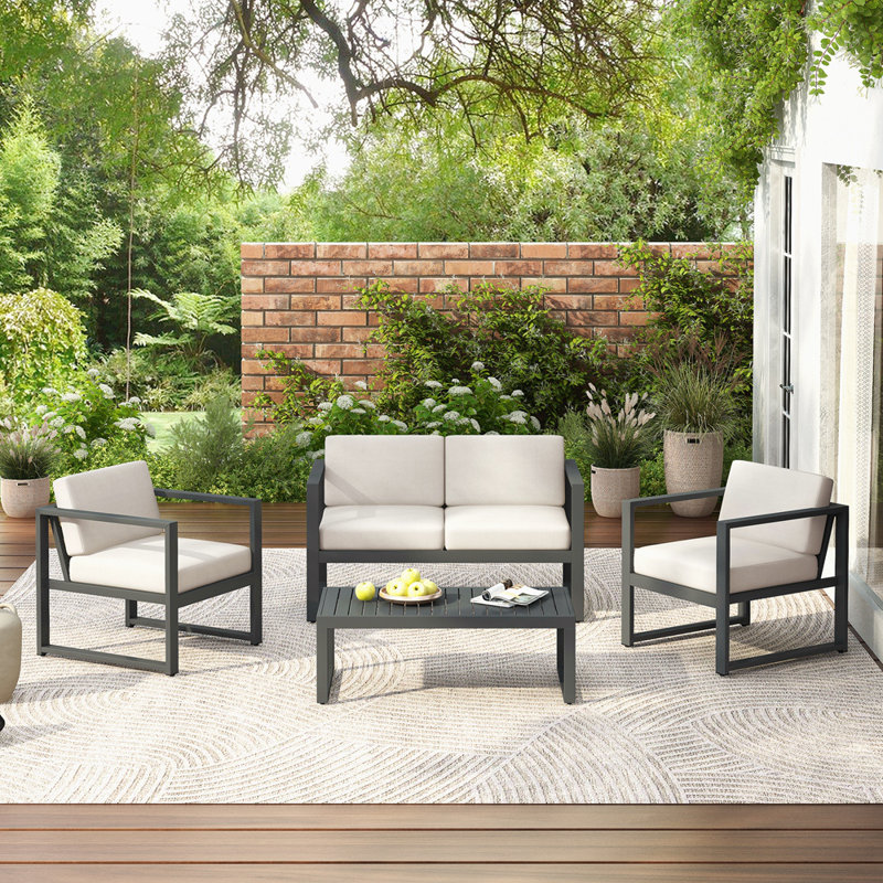 4 PC CHAT SET FINISH WITH BEIGE CUSHION