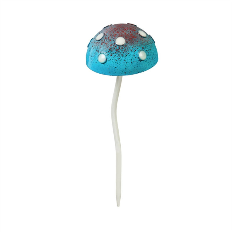 Blue Glow in the Dark Mushroom Garden Stake with White Polka Dots