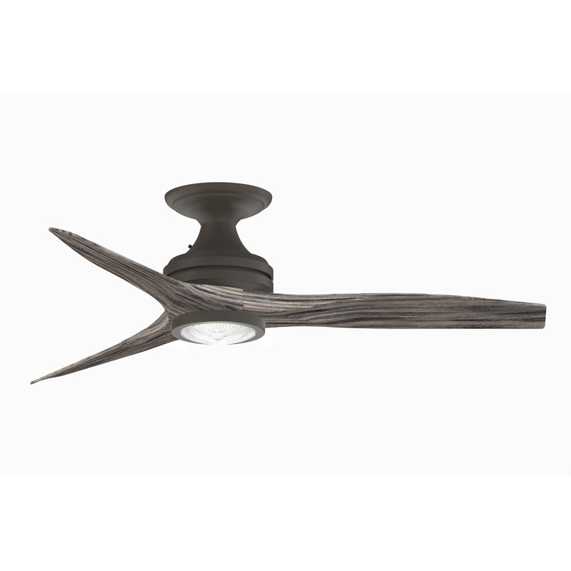 Spitfire 48 inch Flush Indoor/Outdoor Ceiling Fan with LED Light Kit - Matte Greige with Weathered Wood Blades, Matte Greige