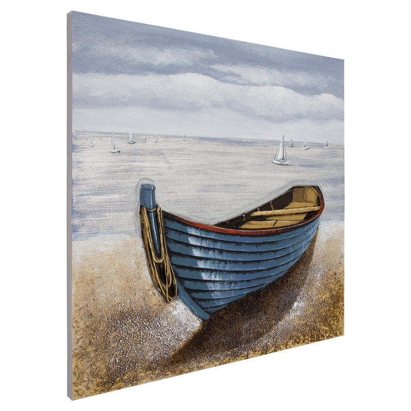 «Waiting for an Adventure», reproduction sur toile en gris / bleu