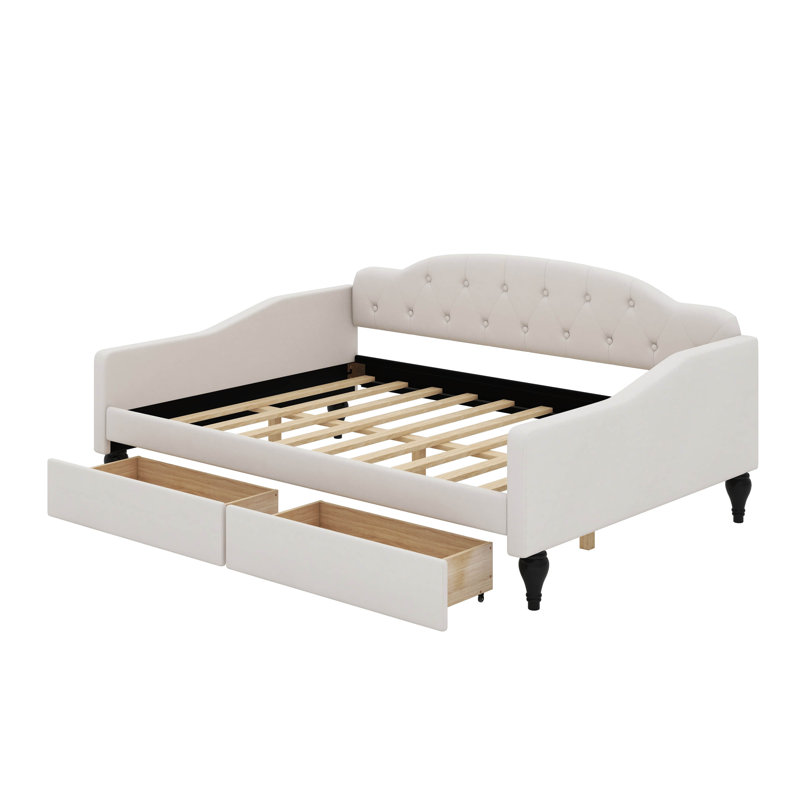Full Size Upholstered Tufted Daybed With Drawers