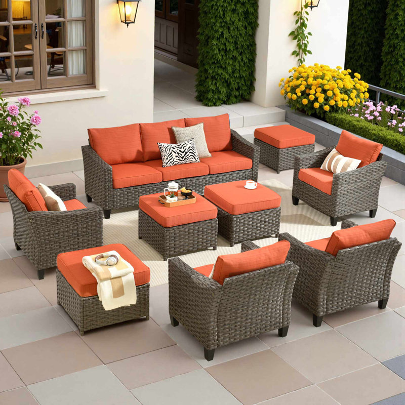 Ensemble de conversation avec coussins 10 pièces Eaker, Beige, Non