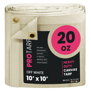 PROTARP Extreme Heavy Duty 20 OZ Water Resistant Canvas Tarp, UV Resistant Tarpaulin Cover with Rustproof Brass Grommets, Multipurpose for Canopy, Roof, Camping, Woodpile . (Off White)