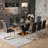 9 Piece Rectangular Contemporary Tempered Glass Dining Set with Pedestal Base and Vegan Leather Cantilever Chairs-1270441463-1270660728-1270690281