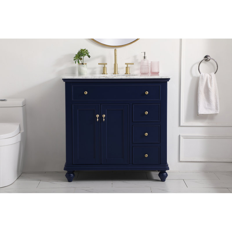 Otto 36'' Single Bathroom Vanity with Top, Blue, Carrara White;Gray Veining
