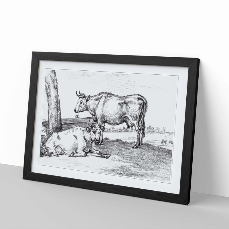 Two Cows by Jean Bernard - Framed Print, 36cm H x 48cm W x 2cm D, Black Framed
