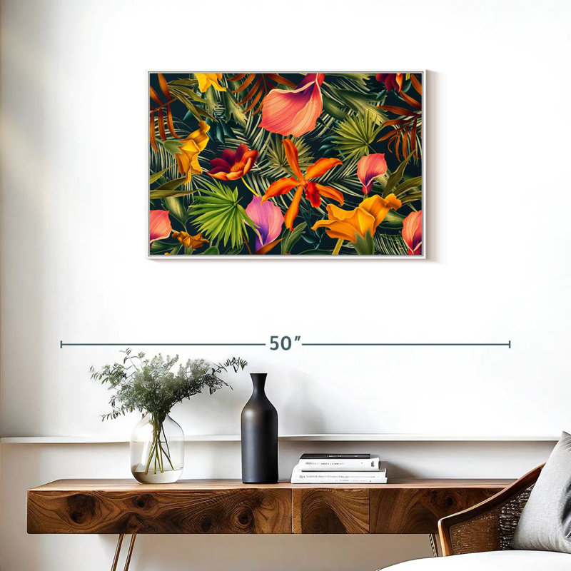 Floral tropical, Cadre flottant blanc, 31 po x 21 po