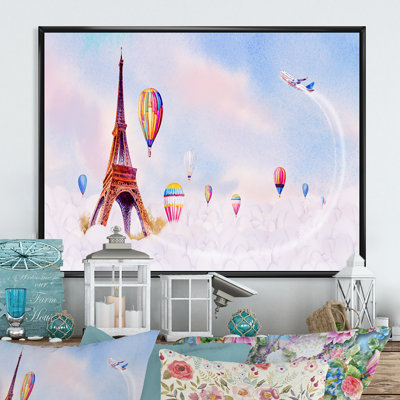 «Travel In Balloon Over Paris», reproduction sur toile flottante