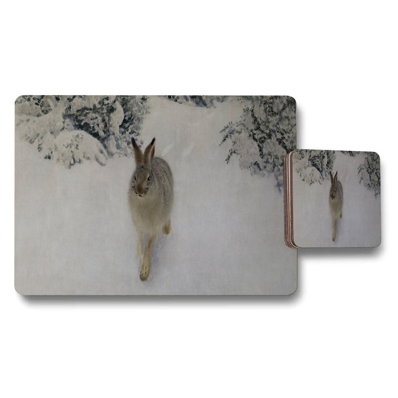 Fox and Farm Fence Art Placemat Coaster Set for Tables