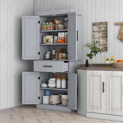 72" Tall Kitchen Pantry Storage Cabinet with Barn Doors and Drawer