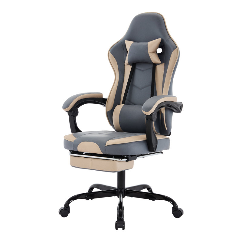 Faux Leather Ergonomic Gaming Chair, Adjustable Video Gaming Chair with Footrest & Linkage Armrest, 360° Swivel Computer Chair for Office, Gaming, Study