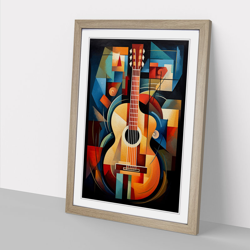 Acoustic Guitar Cubism - Framed Print, 46cm H x 34cm W x 2cm D, Oak Framed
