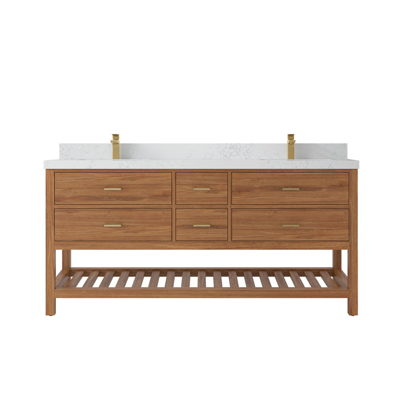Parker Teak 72'' Double Bathroom Vanity with Top, Empira White
