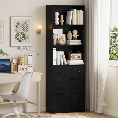 70.9'' H X 23.6'' W Standard Bookcase Cabinet with 2 Open Shelves and 3 Drawers