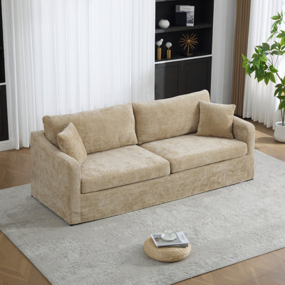 Sofa deux places extra-large, revêtement en chenille, avec deux coussins d'accoudoirs et deux coussins de dossier