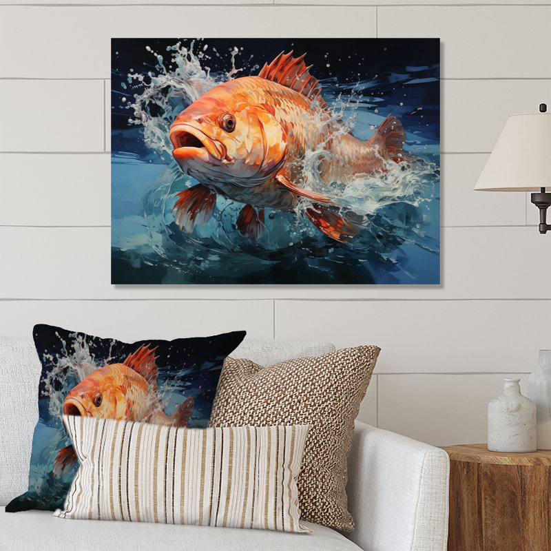 Pêche colorée - reproduction sans cadre sur métal, H 12 po x l 20 po x P 1 po