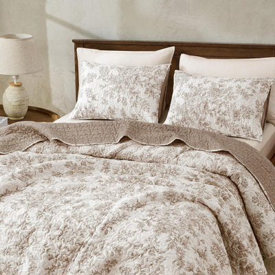 Ensemble de courtepointe réversible en coton à imprimé floral avec taies d'oreiller assorties pour une décoration de chambre de style varié
