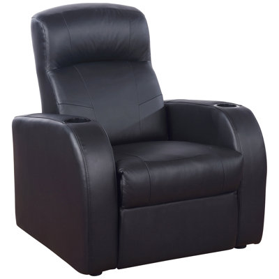 Cinéma maison 4 places rembourré en cuir noir avec console en coin, inclinaison manuelle, mécanisme mural pour la disposition de la pièce, porte-gobelets et cinéma avec rangement, rangement, fermeture en douceur