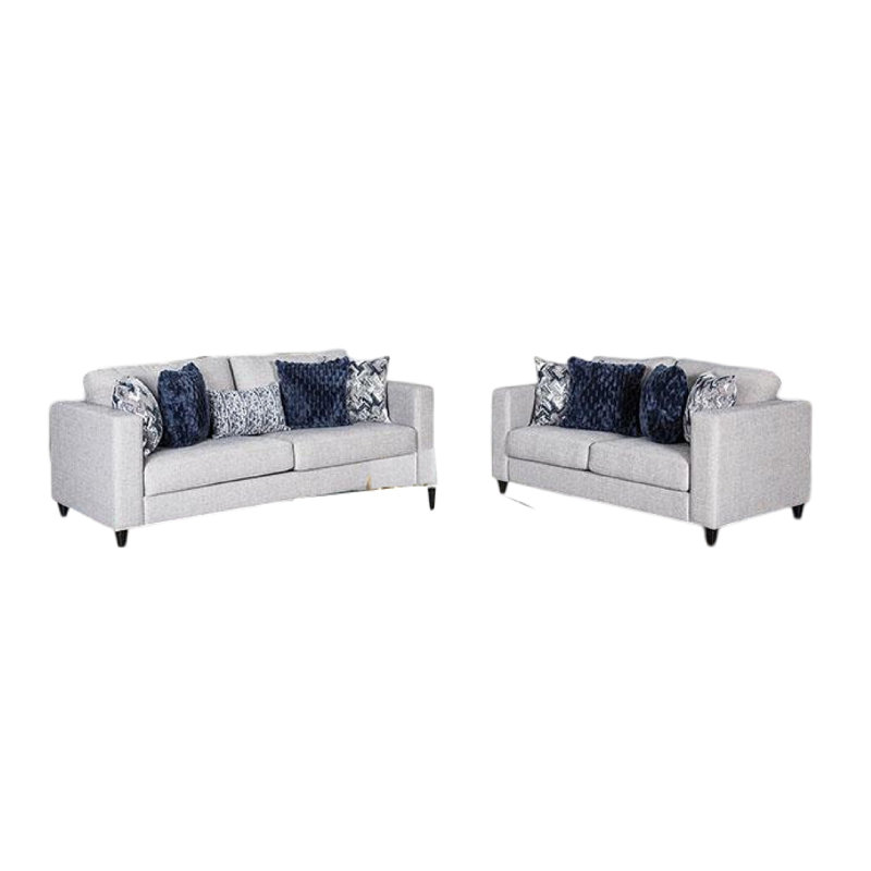 Ensemble de canapé et causeuse 2 pièces Harie, 9 coussins décoratifs, chenille gris clair