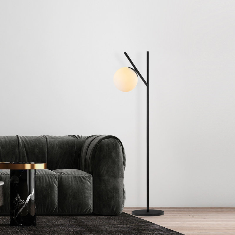 12.18'' Arched Floor Lamp, Black, Cream