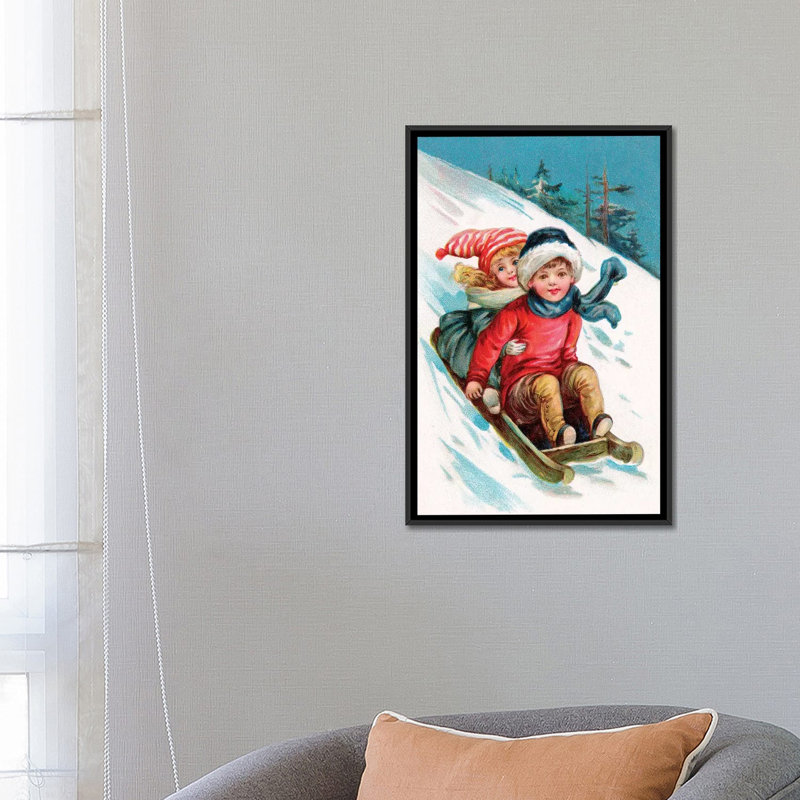 « rétro christmas i », impression sur toile, H 26 po x l 18 po x P 1,5 po, Toile avec cadre noir, Pas de tapis