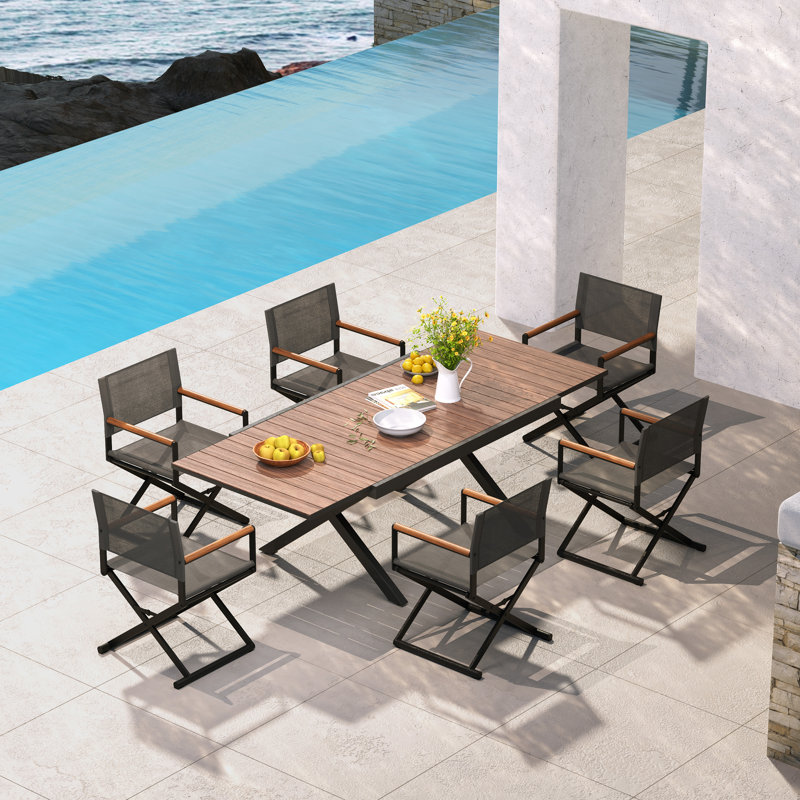 7 Pieces Aluminum And Steel Heated Transfer Telescopic Table With Chairs, Black/Gray