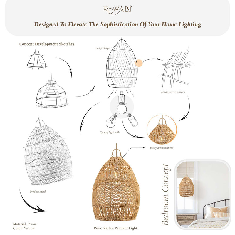 Annasha Pendant Light – 15" Natural Rattan Plug-In or Hardwired Light Fixture for Kitchen, Dining Room, or Bedroom in Boho and Coastal Styles