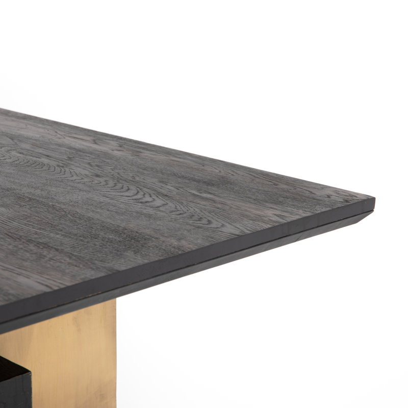 Brennan Solid Oak Dining Table, Black Oak Top/Ombre Brass Base