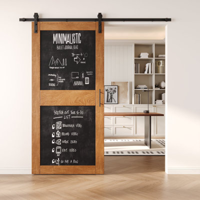 Homacer Early American 36in x 84in 2 Panel Chalkboard Design Unassembled & Finished Barn Door with Non-Bypass Installation Hardware Kit, 6.6ft track, interior use only