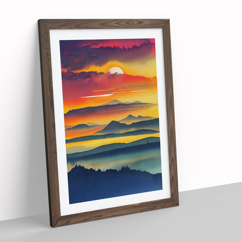 Sunset Mountain No.4 - Wall Art, 48cm H x 36cm W, Walnut Framed Paper, White