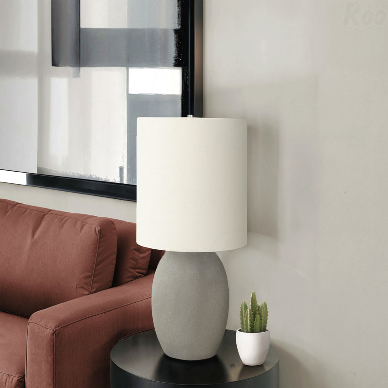 Table Lamp - 20"H, Grey Concrete Material, Ivory & Cream Shade
