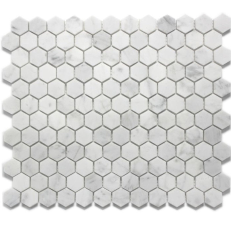Mosaïque hexagonale en marbre 1 po Bianco Carrara, 12 po x 12 po