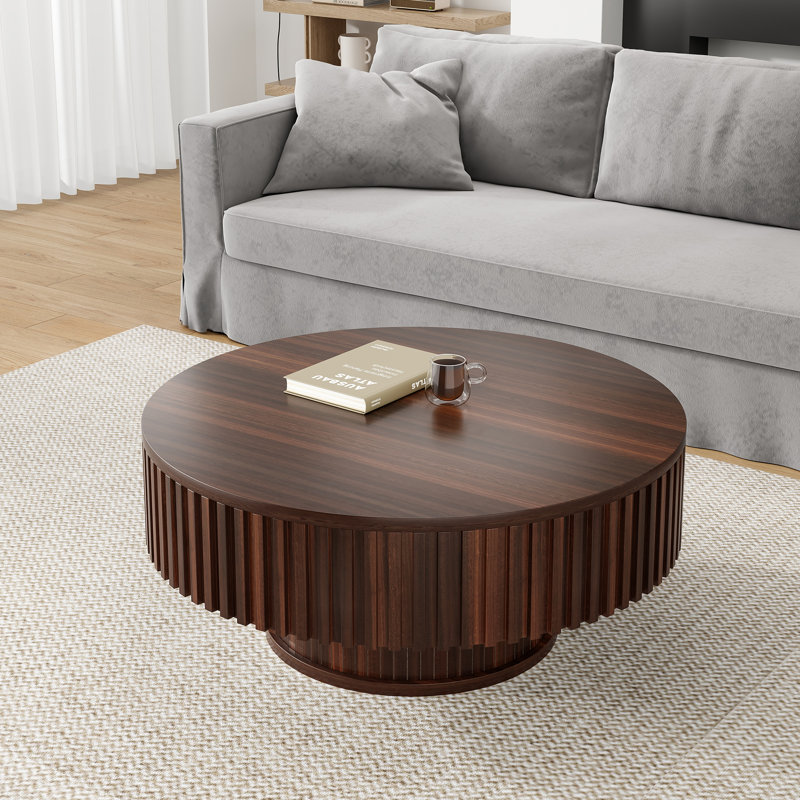 Table basse ronde, H 13,8 po x L 31,5 po x l 31,5 po, Noyer