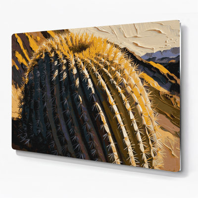 Botanical Barrel Cactus Gray Metal Wall Art