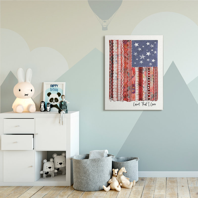 Drapeau américain Land That I Love Expression Macramé, H 48 po x l 36 po x P 1,5 po, Toile tendue