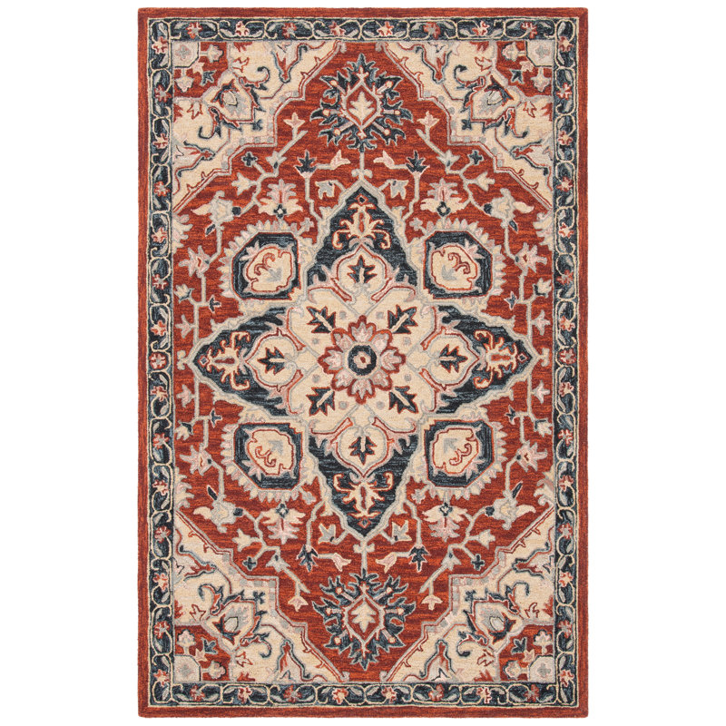 Brac Hand Tufted Wool/Cotton/Latex Oriental Rug in Red/Black, Rectangle 5' x 8'