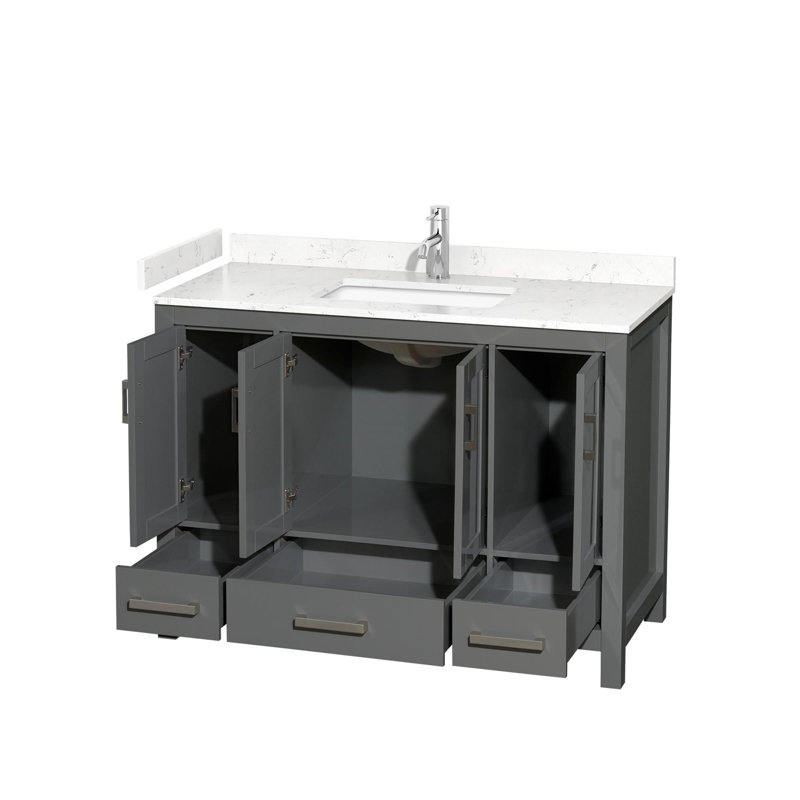 Meuble-lavabo simple autoportant avec plateau en marbre Sheffield, Marbre de culture de Carrare, Gris foncé