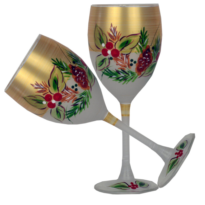 Mistletoe 10.5oz. Handmade Wine Glass Set