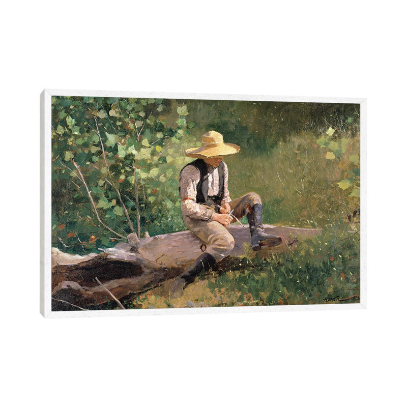 The Whittling Boy, 1873 by Winslow Homer - Painting on Canvas, 45.72cm H x 66.04cm W x 3.81cm D, White Framed
