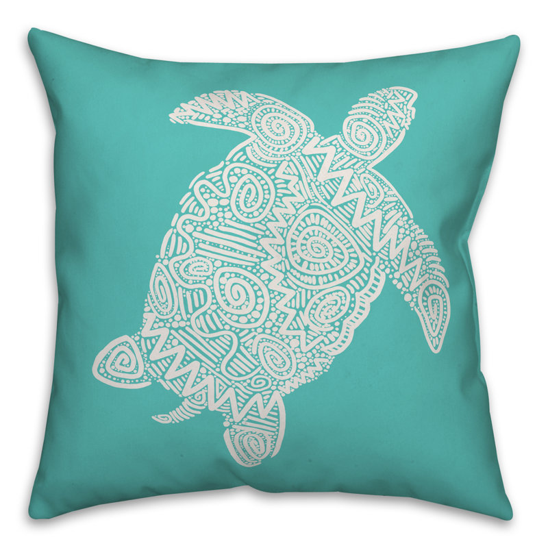 Coussin de dessin sea tortue, 16 po x 1 po, Polyester / Bourre en polyester