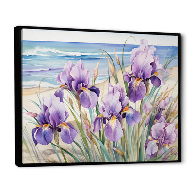 Iris mauves sur la plage sur toile