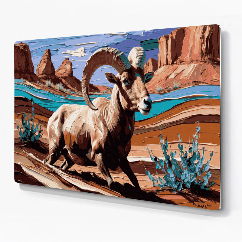 «Southwestern Animals» Bighorn Sheep 8, art mural en métal beige
