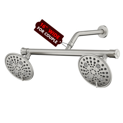 L'ensemble de douche double Sumerain comprend 6 réglages de jet de douche à haute pression et un bras de douche de 16 pouces de long